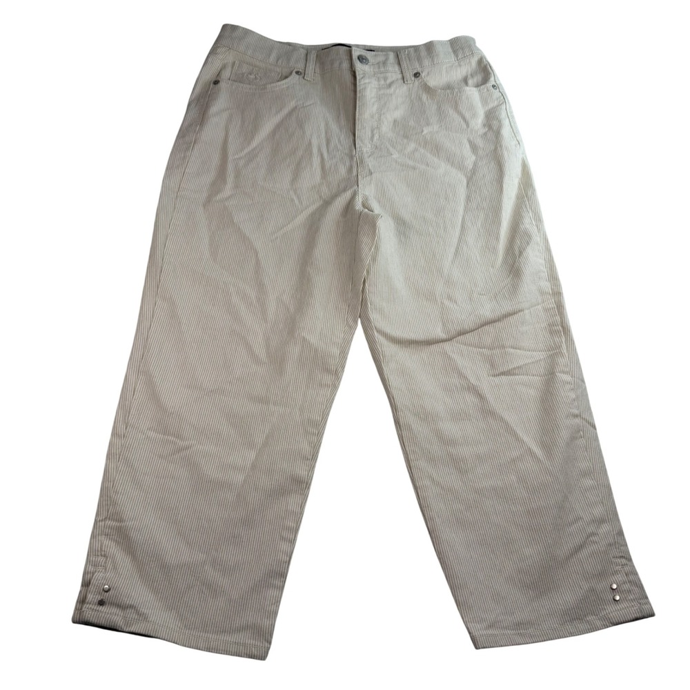Gloria Vanderbilt Amanda Pinstripe High Rise Crop Pants Beige White Size 8